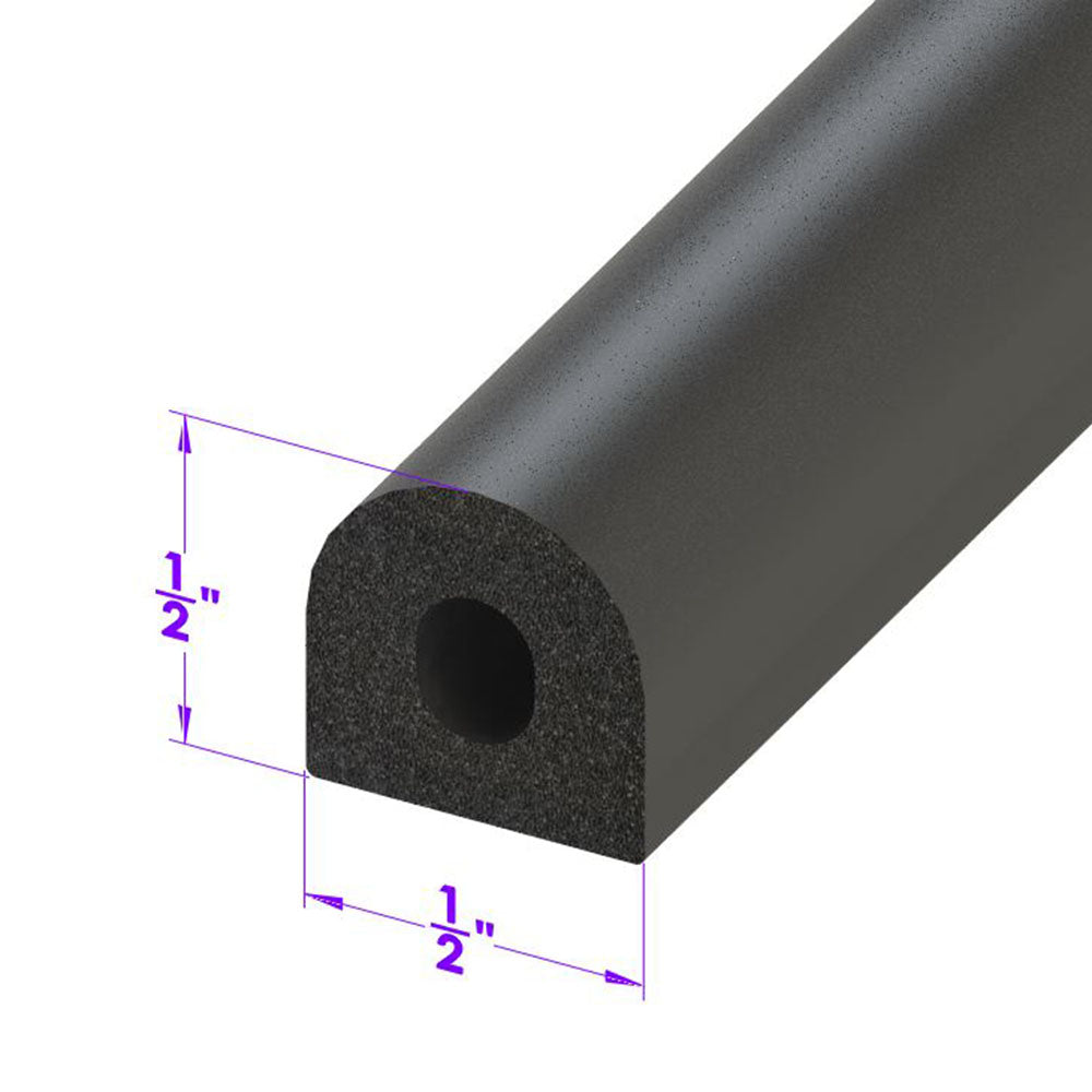 D Shaped Extrusion 1/2" Wide X 1/2" High; LP 80-A