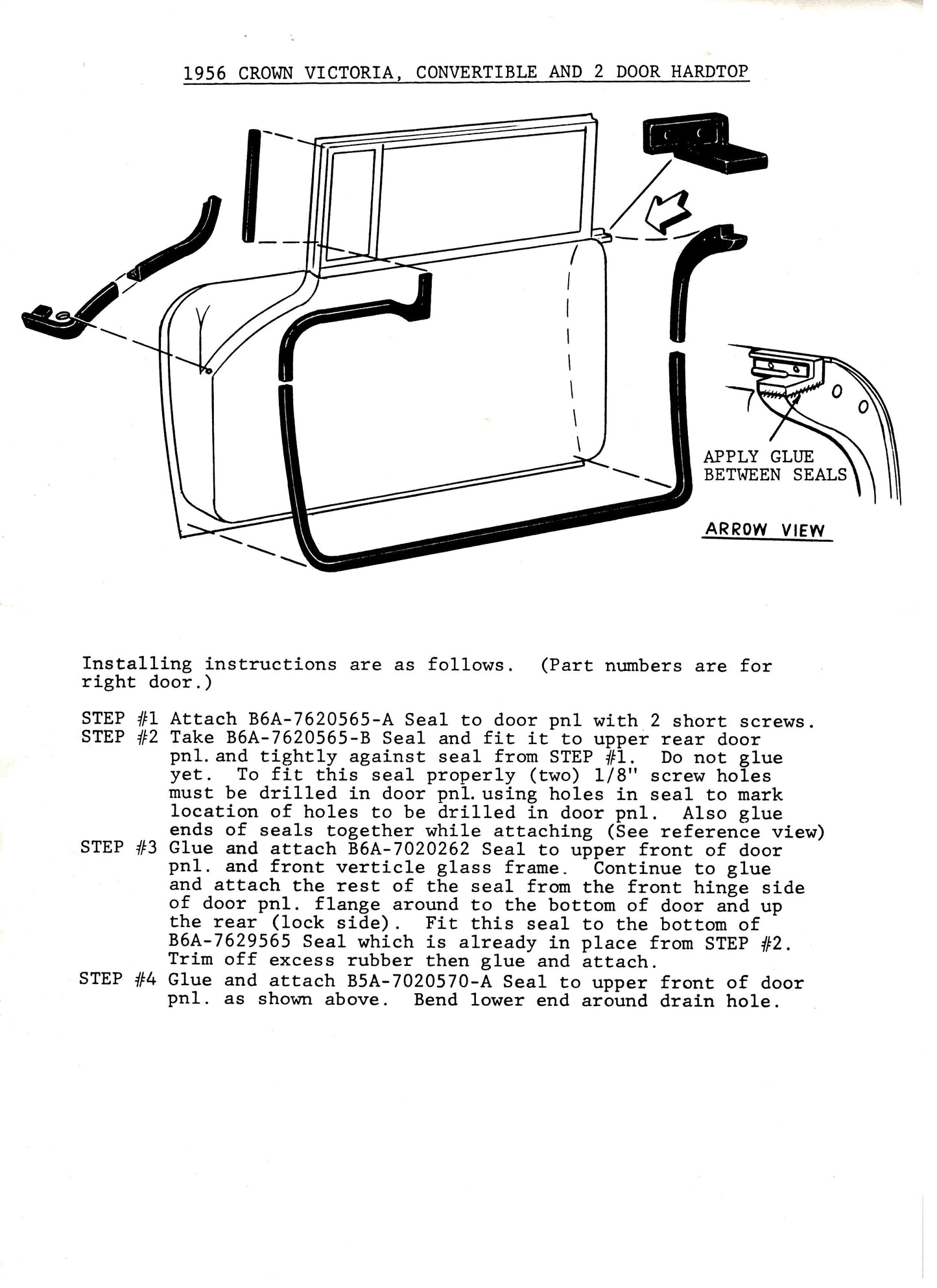 1956 Ford and Mercury convertible & 2 door hardtop door seals, pair