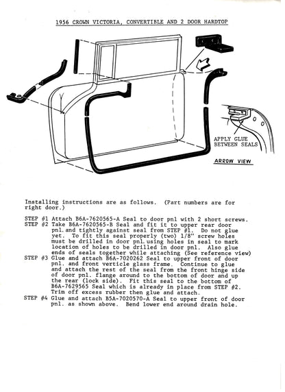 1956 Ford and Mercury convertible & 2 door hardtop door seals, pair