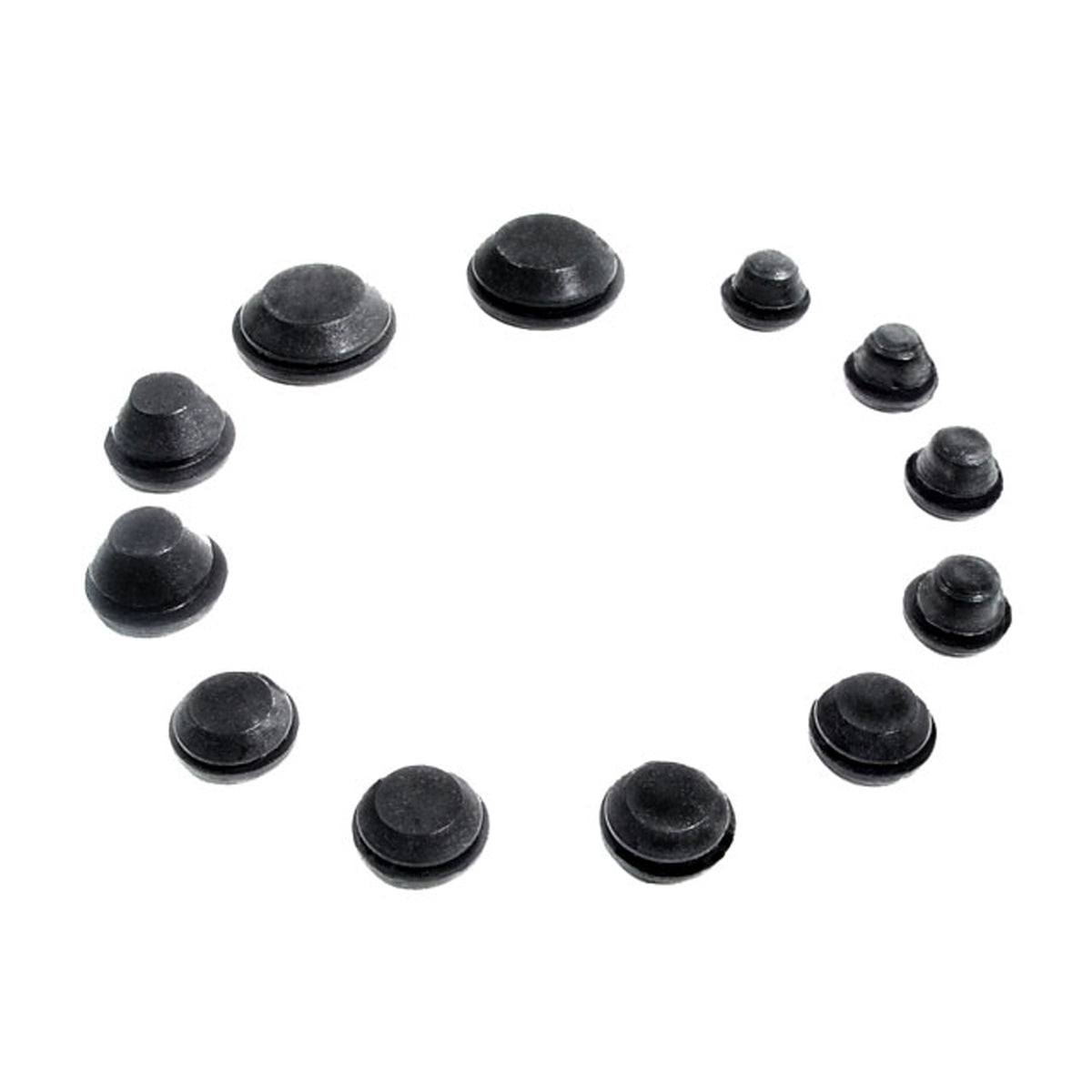 Black Rubber Hole Plugs 12 Piece Kit; PK 620