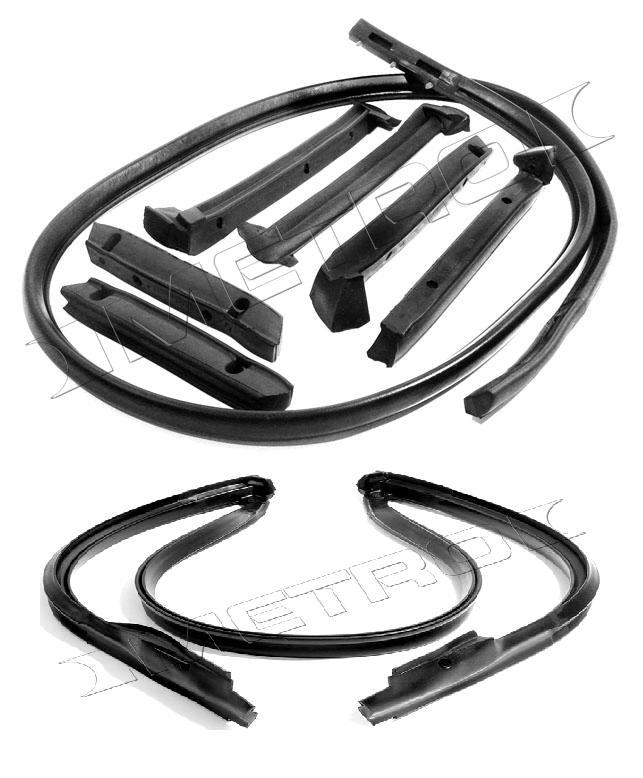 1986-1996 Chevrolet Corvette convertible top side seals, front header bow seal & rear bow seal, 8 pieces.