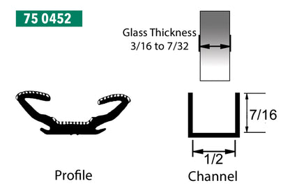 1/2" WIDE x 7/16" TALL, UNIVERSAL WINDOW CHANNEL, 8 FT ROLL