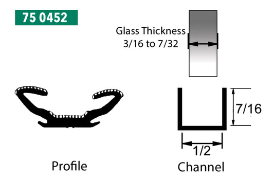 1/2" WIDE x 7/16" TALL, UNIVERSAL WINDOW CHANNEL, 8 FT ROLL