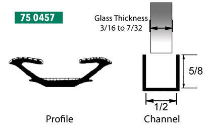 1/2" WIDE x 5/8" TALL, UNIVERSAL WINDOW CHANNEL, 8 FT ROLL