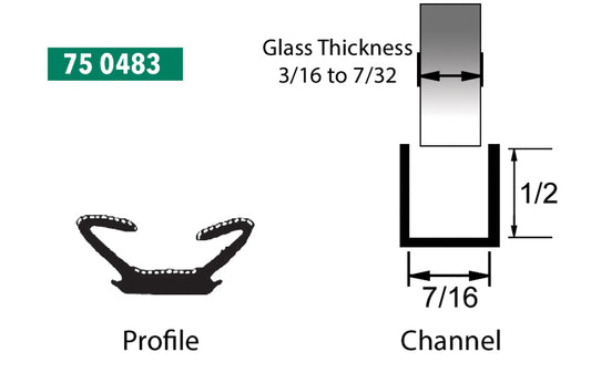 7/16" WIDE x 1/2" TALL, UNIVERSAL WINDOW CHANNEL, 8 FT ROLL