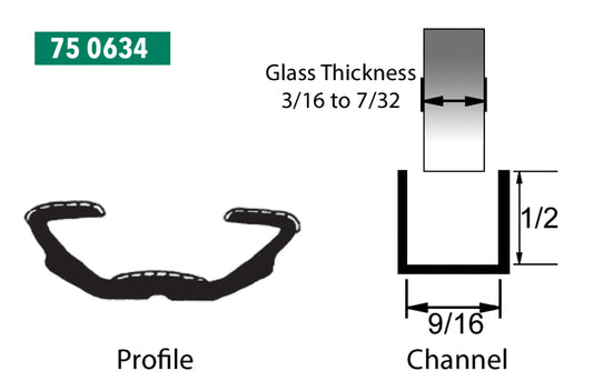 9/16" WIDE x 1/2" TALL, UNIVERSAL WINDOW CHANNEL, 8 FT ROLL