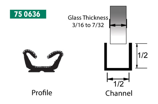 1/2" WIDE x 1/2" TALL, UNIVERSAL WINDOW CHANNEL, 8 FT ROLL