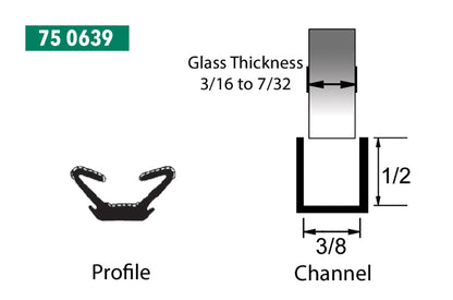 3/8" WIDE x 1/2" TALL, UNIVERSAL WINDOW CHANNEL, 8 FT ROLL