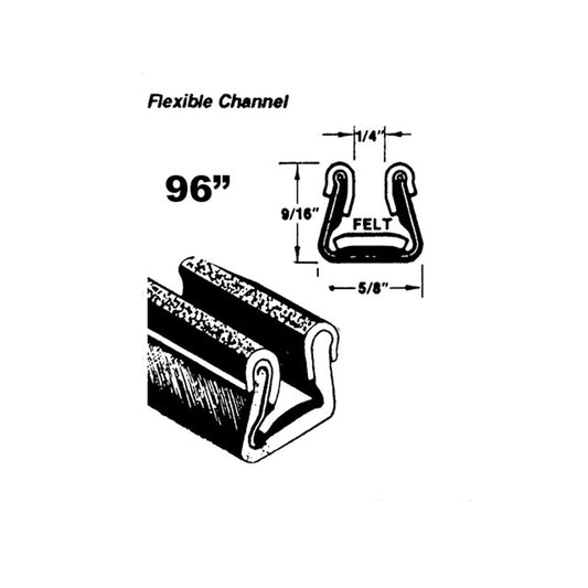 Flexible Glass-Run Channel With Pile Lining, Rubber covered, 96" Long; WC 9-96